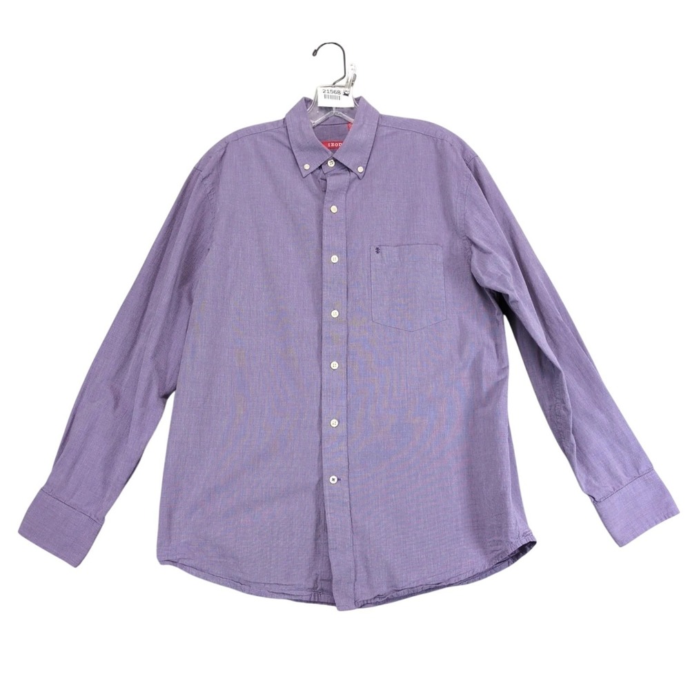 Izod Purple Button-Down Shirt Mens M Cotton Logo Pocket Classic Business Casual